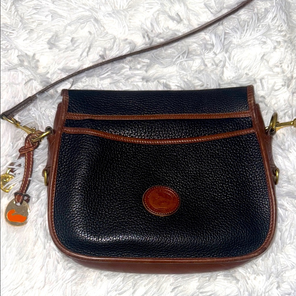 Dooney & Bourke Black and Brown Crossbody Bag with Pebbled Leather
